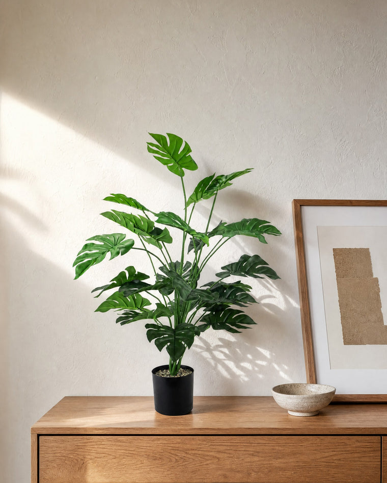 Planta Artificial Monstera 80 cm Decorativa con Maceta