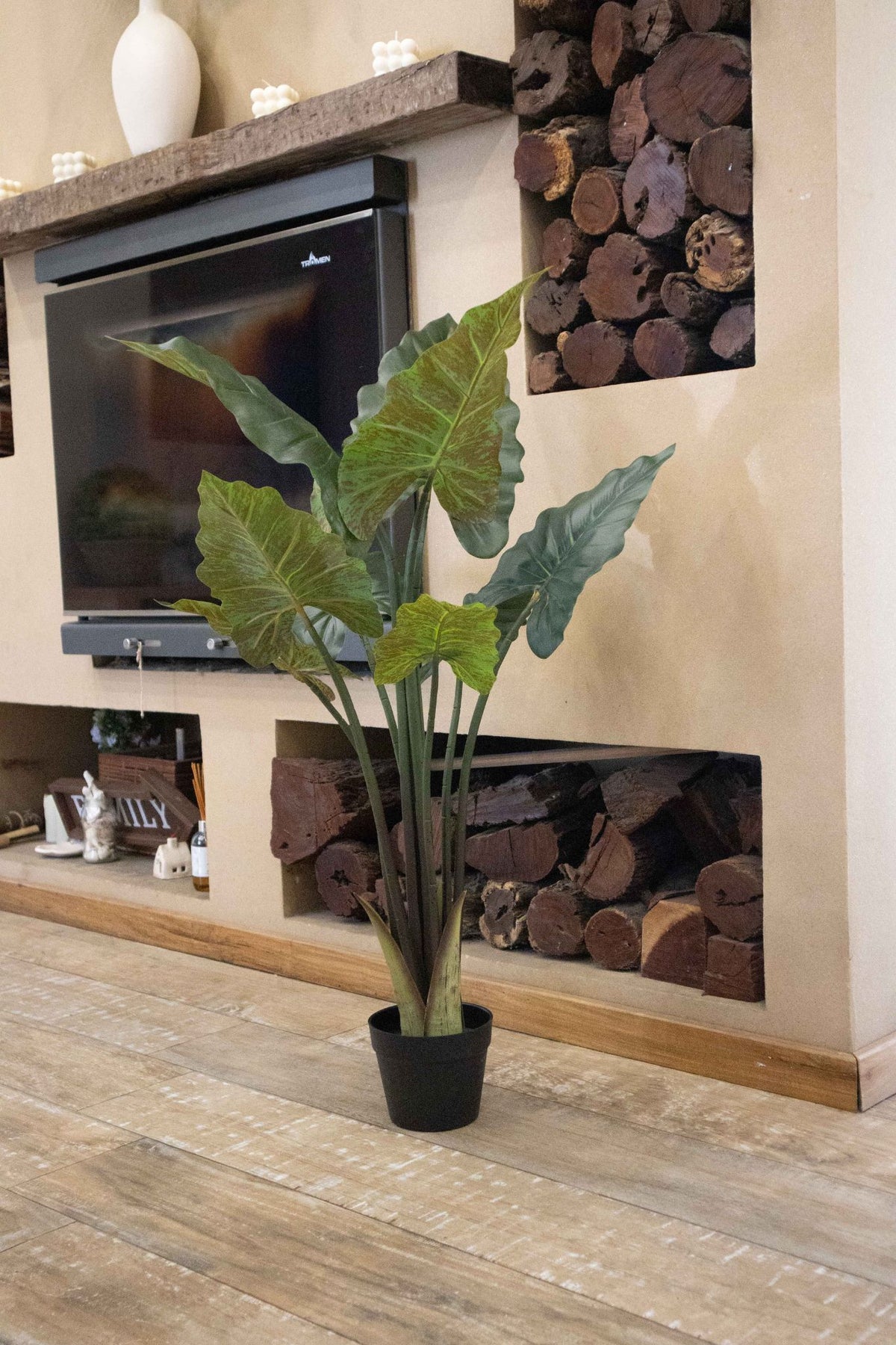 Planta Artificial Oreja de Elefante 110 cm Decorativa con Maceta