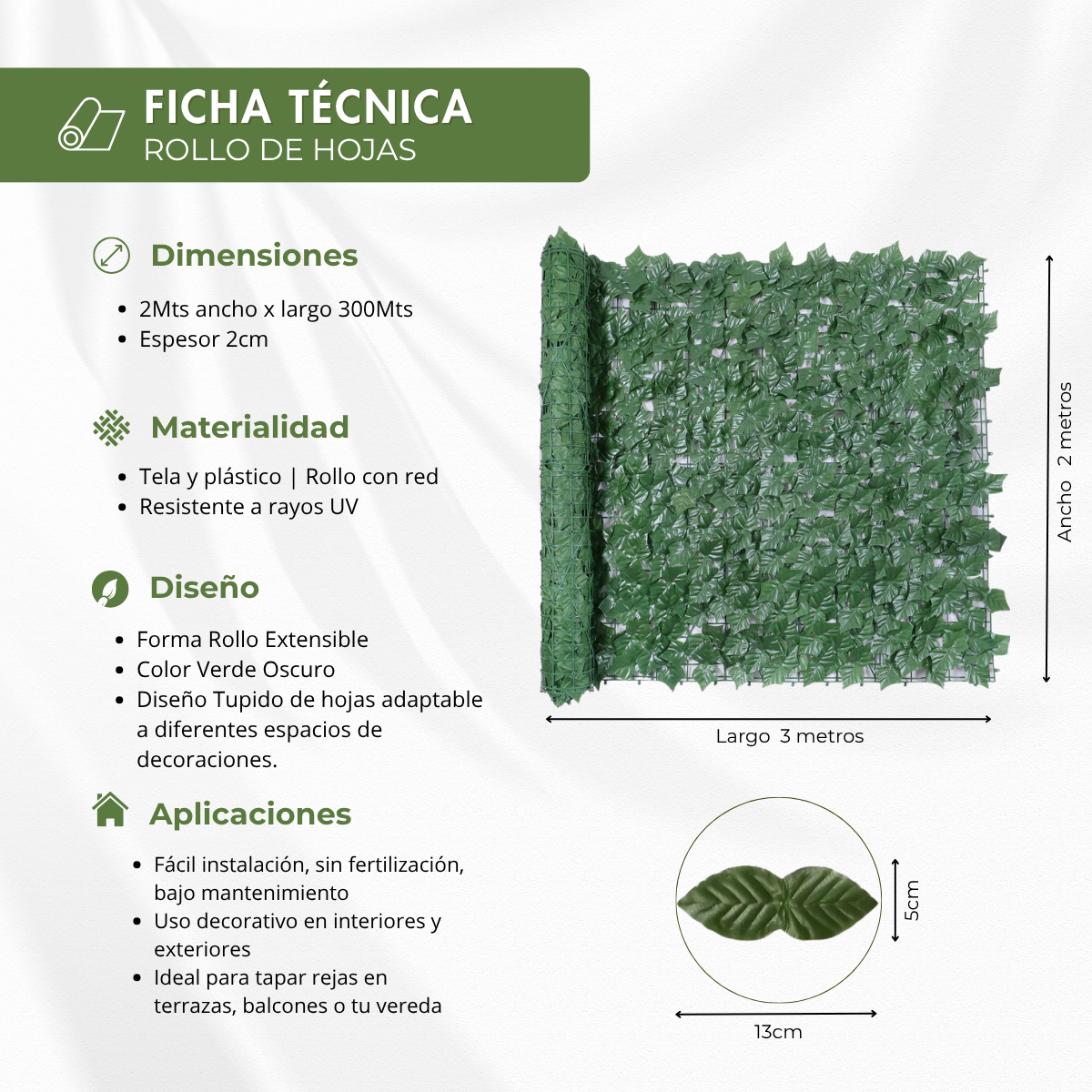 Jardín Vertical Artificial Muro Verde 100 × 300 cm con Protección UV