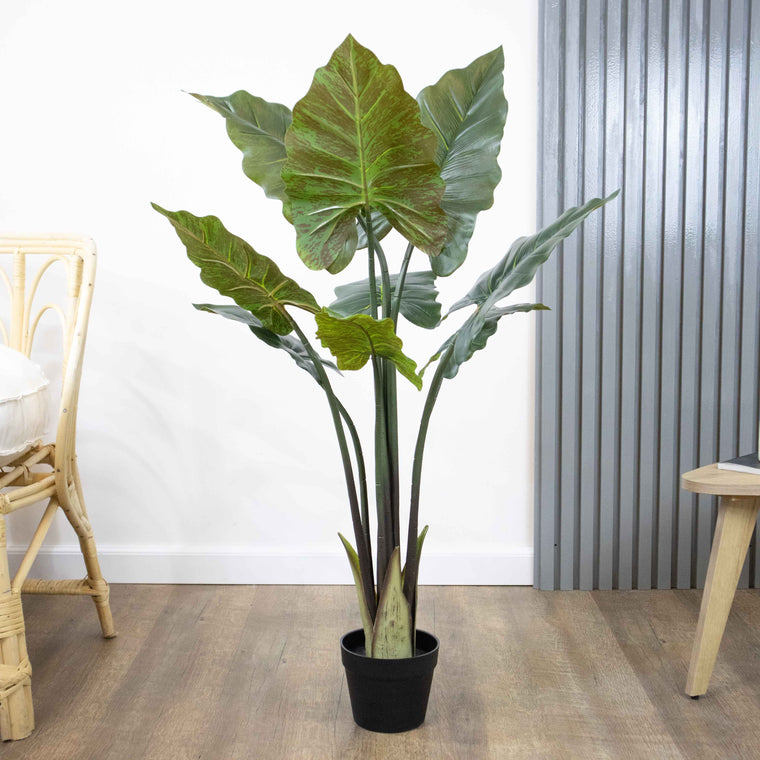 Planta Artificial Oreja de Elefante 110 cm Decorativa con Maceta