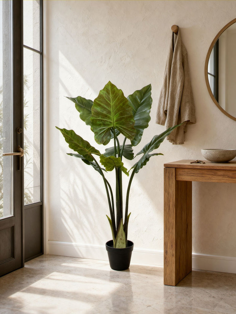 Planta Artificial Oreja de Elefante 110 cm Decorativa con Maceta