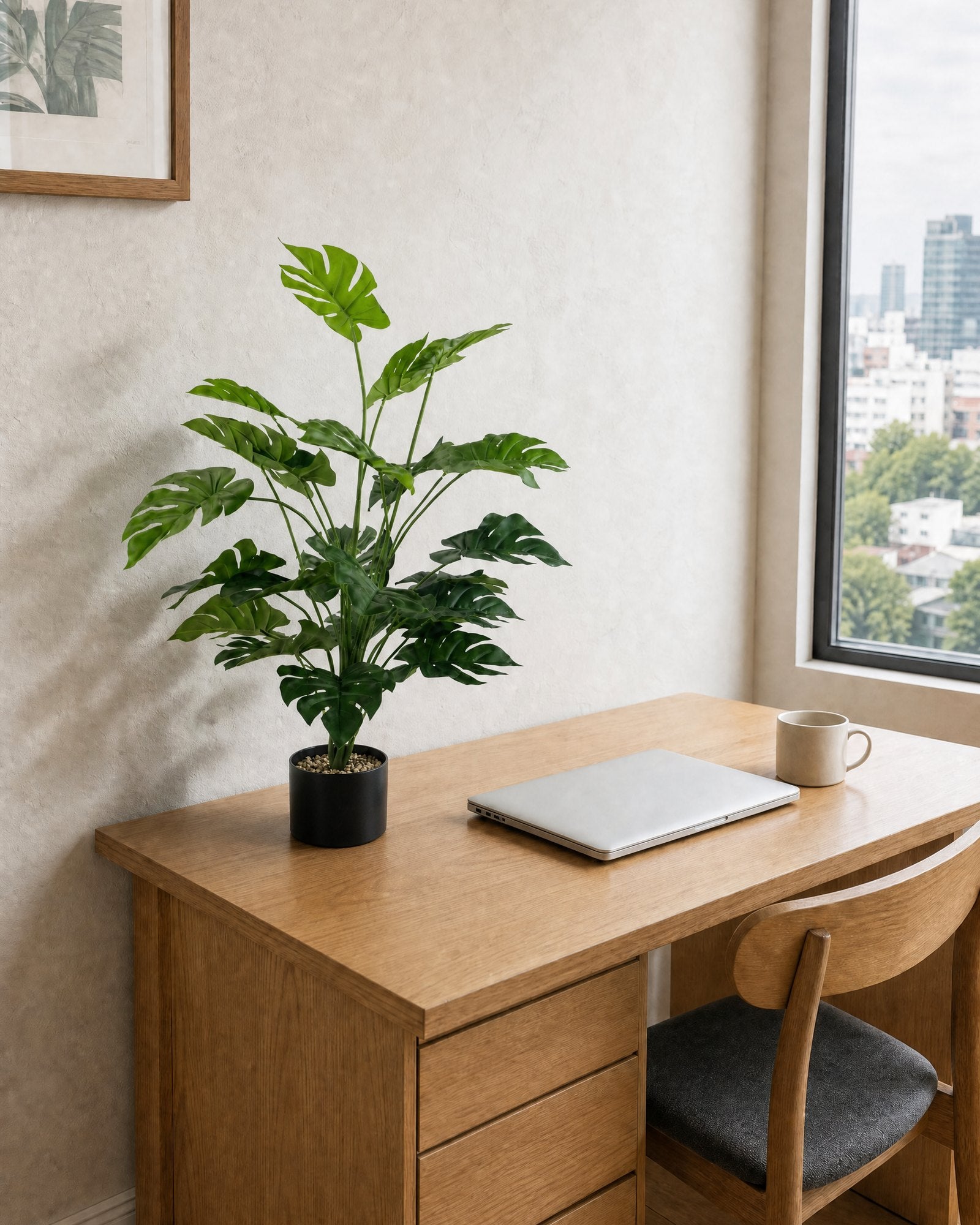 Planta Artificial Monstera 80 cm Decorativa con Maceta oficina