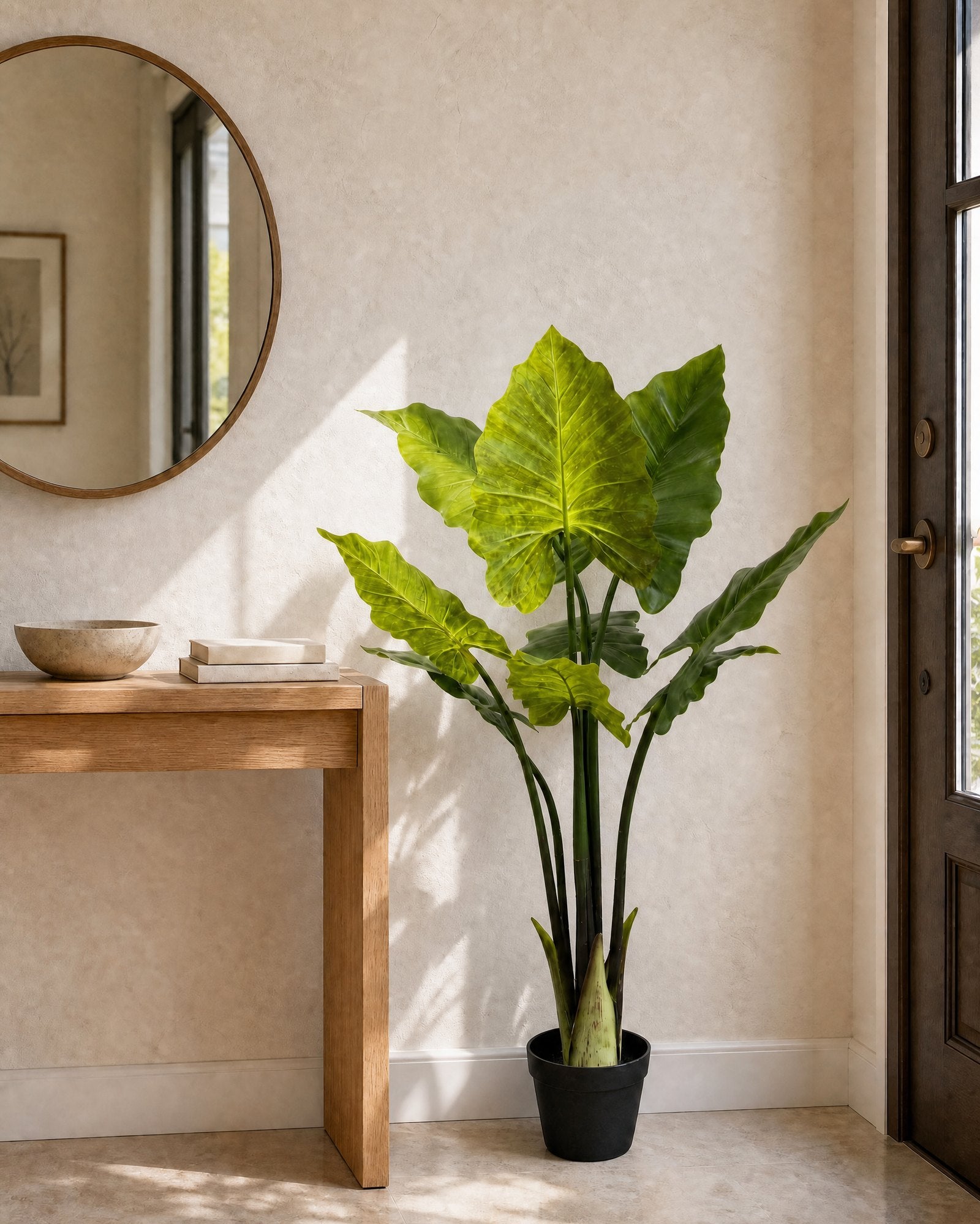 Planta Artificial Oreja de Elefante 110 cm Decorativa con Maceta recibidor